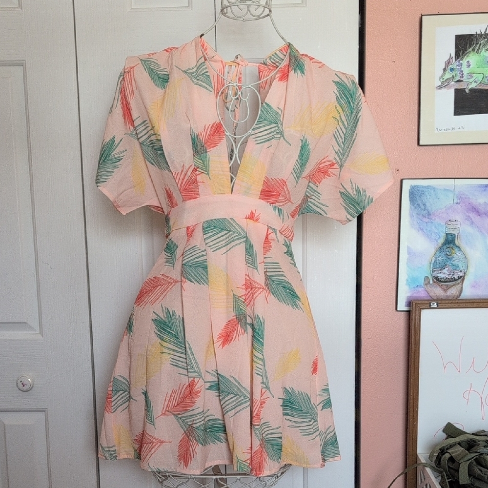 Tropical Print Lace-Up Dress